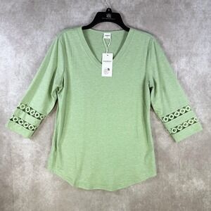 Womens Tunic Top Small Light Green 3/4 Sleeve V-Neck Lace Hollow Out Blouse NWT